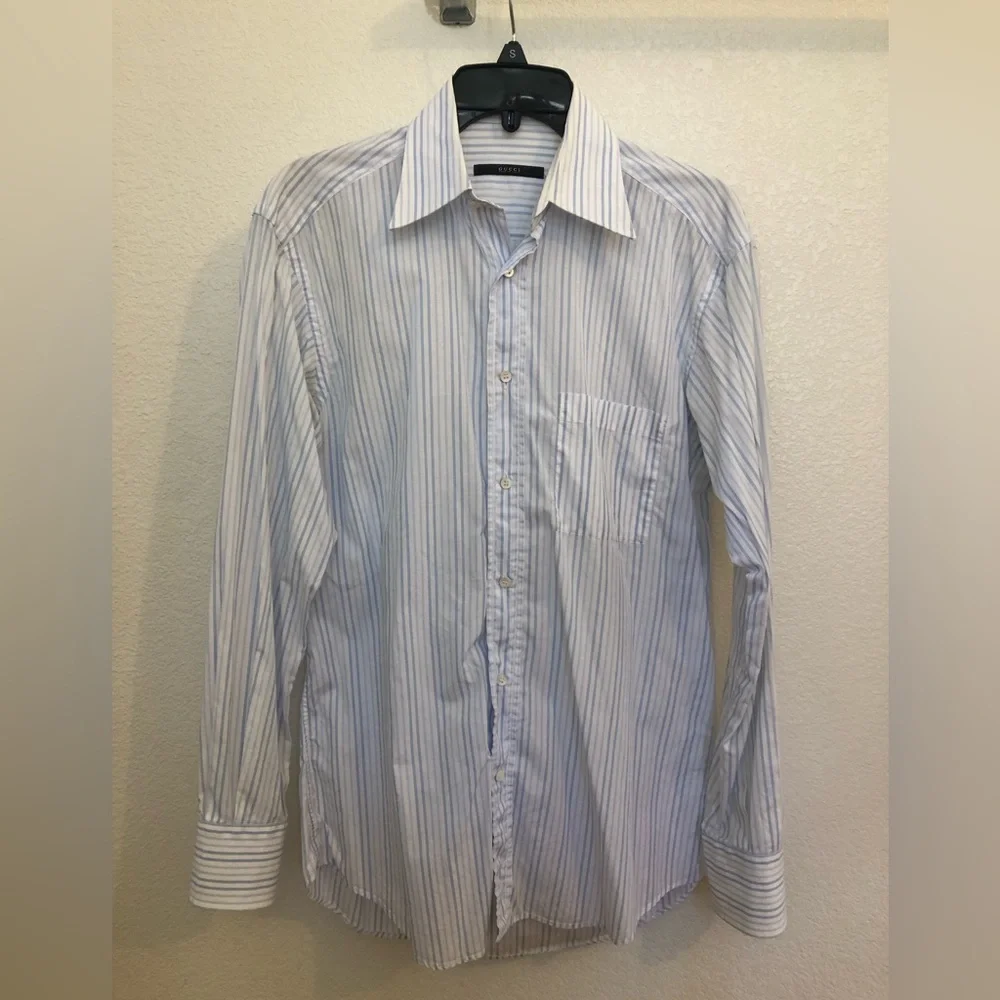 Gucci White and Light Blue Striped Dress Shirt